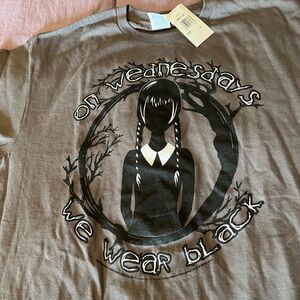 Wednesday Addams Family T-Shirt On Wednesdays We Wear Black Mean Girls L NWT